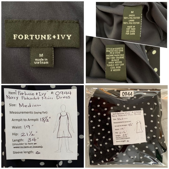 🔥5/$20🔥 “Fortune + Ivy” Navy Polka Dot Mini-Dress size M - Picture 11 of 12